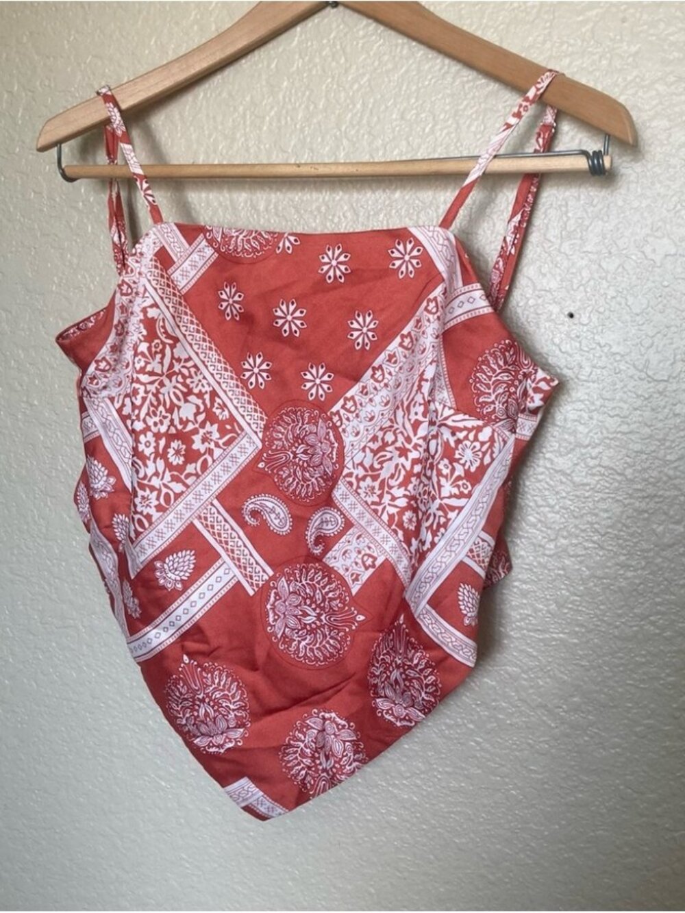 Red and White Floral Crop Top